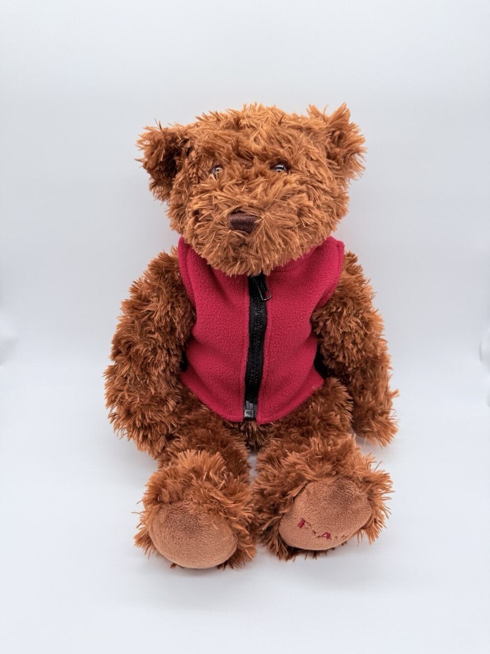 FAO Schwarz Brown Teddy Bear Wearing Red Vest Plush Stuffed Animal Toy Rare HTF